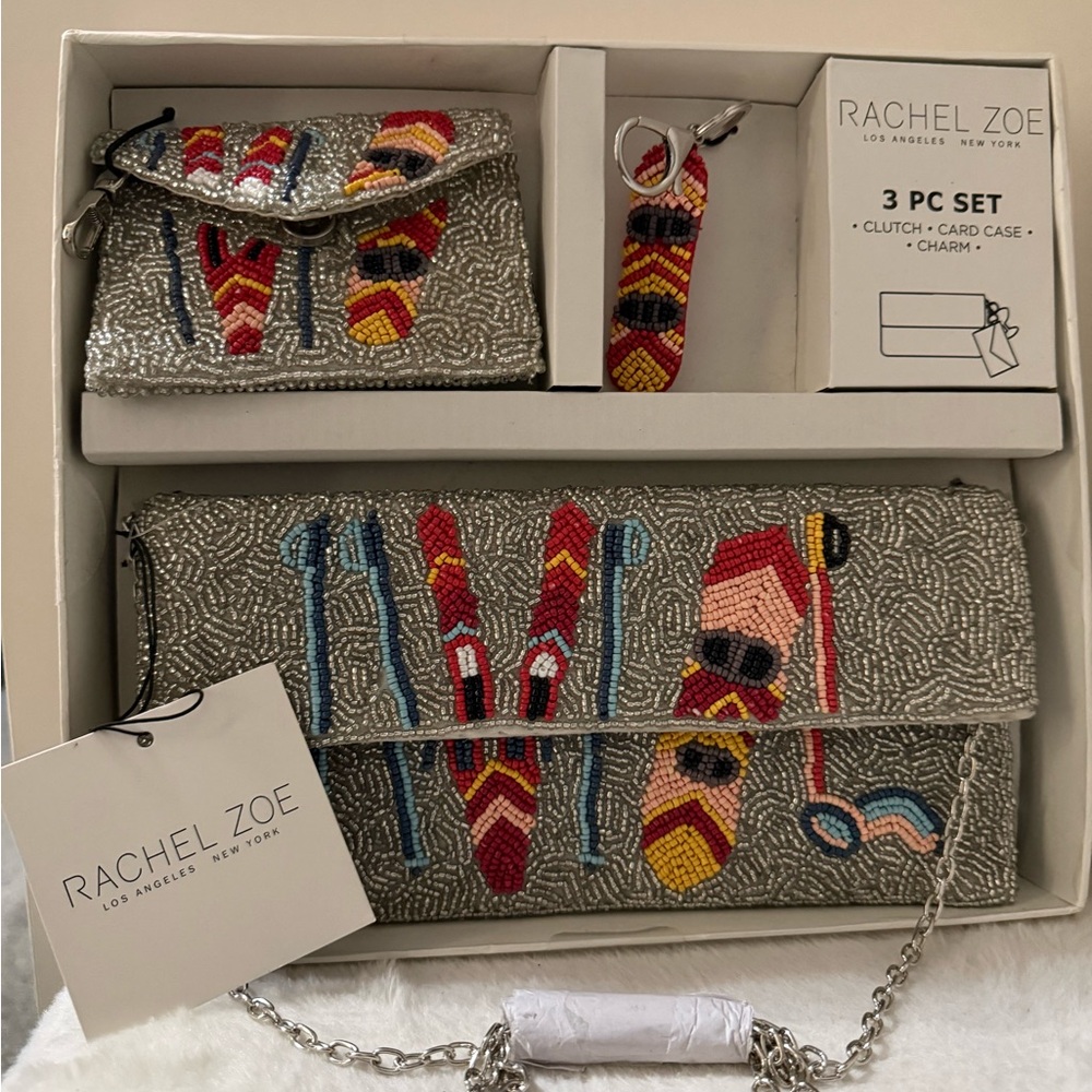 NWT Rachel Zoe Multicolor Beaded Clutch Set